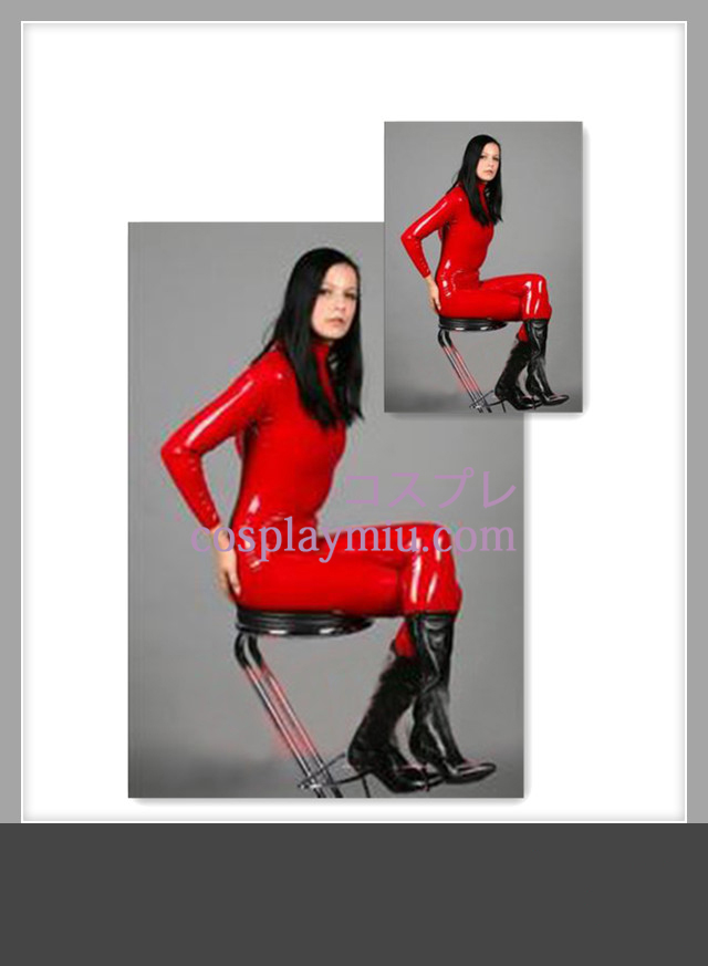 Red Full Body Covered Long Sleeves Female Latex Costume