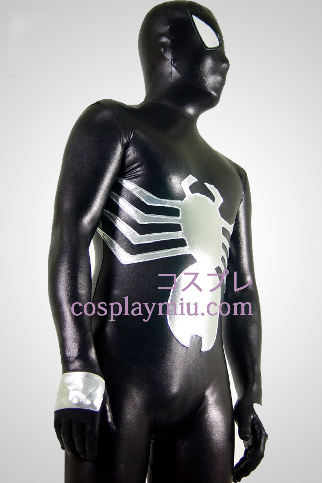 Black And Silver Shiny Metallic Spiderman Superhero Zentai