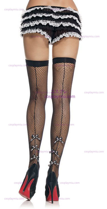 Fishnet Stockings with Skull Print Bows
