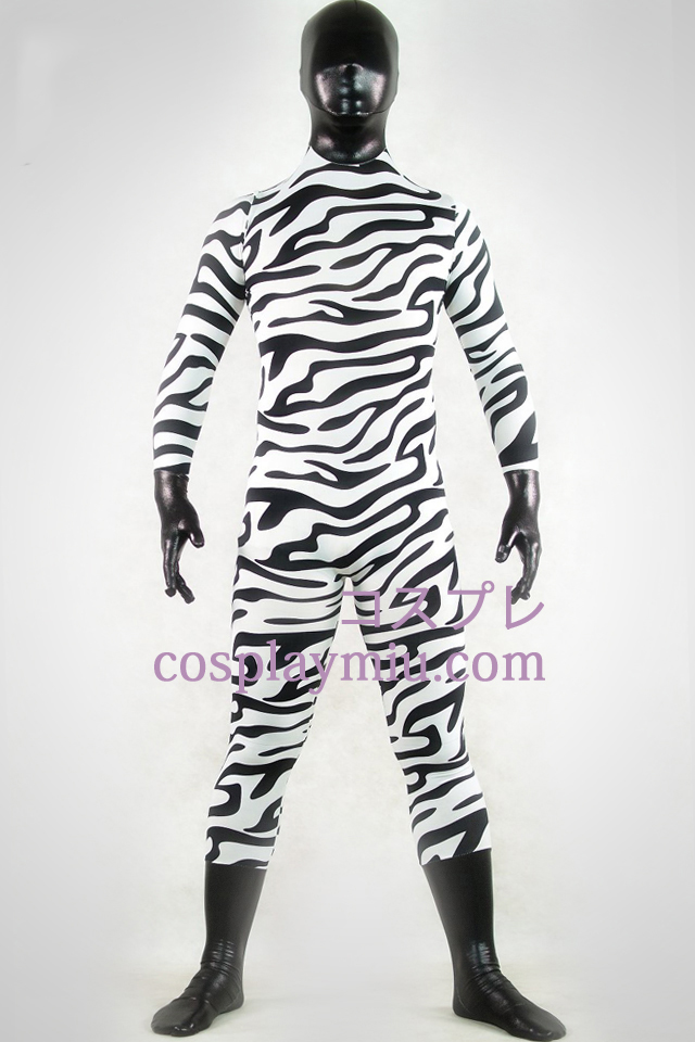 Shiny Metallic White And Black Zebra Zentai Suit