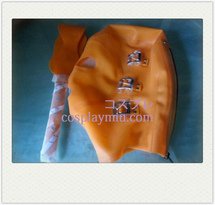 Orange SM Pull Buckled Latex Mask with Movable Eyeshade
