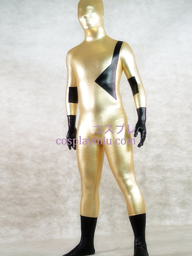 Shiny Metallic Gold And Black Unisex Zentai Suit